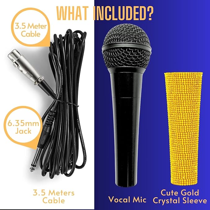 Wired Microphone Karaoke for Singing, Sparkly Gold Vocal Dynamic Mic with Cable