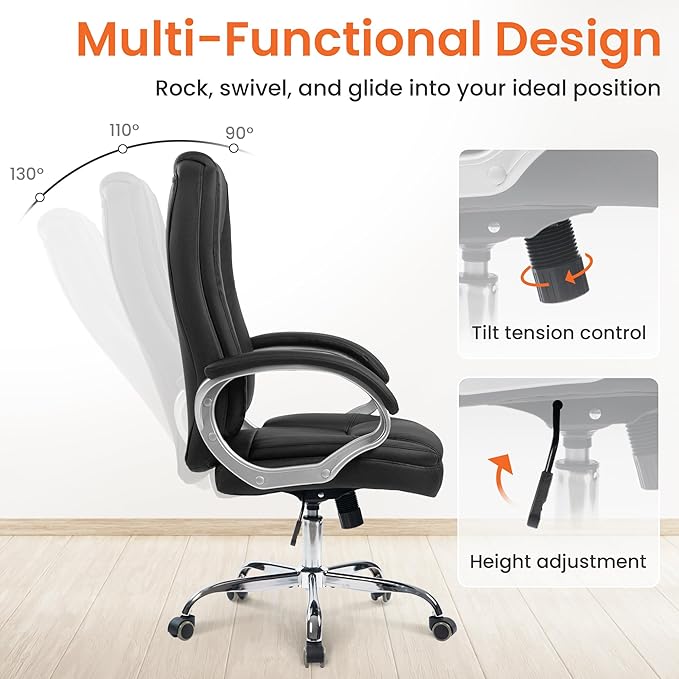 NEO Chair Office Desk Ergonomic Gaming Computer Chair High Back Adjustable PU Leather with Lumbar Support, Swivel Rolling Wheels, Executive Managerial Task Chair (Jet Black)