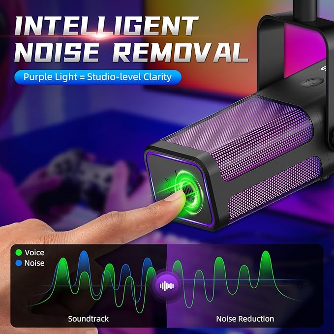 XTUGA M7 Dynamic Microphone for Gaming Streaming with RGB Light,Computer Condenser Mic Noise Reduction Real-Time Monitoring for Podcast,Studio,PC,PS5,Mac,YouTube