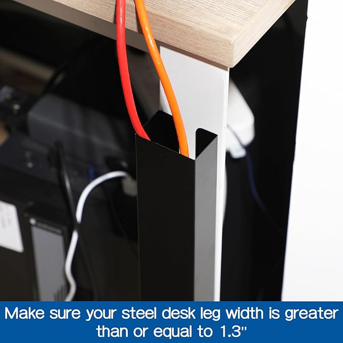 Blulu 2 Pack Steel Magnetic 14 Inch Cable Management Channel for Under Desk Leg Vertical Wire Hider Cover Cable Desk Organizer No Drill Cord Organizer Cord Hider Management for Home Office (Black)