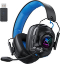 Wireless Gaming Headset with Noise Canceling Microphone for PC, PS5, PS4, Switch, Mac, 2.4 GHz Wireless & Bluetooth 5.4 Gaming Headphones, Cool RGB Lighting, 40Hr Battery, 50mm Drivers(Black Blue)