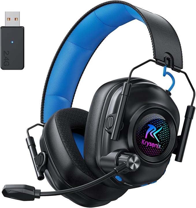 Wireless Gaming Headset with Noise Canceling Microphone for PC, PS5, PS4, Switch, Mac, 2.4 GHz Wireless & Bluetooth 5.4 Gaming Headphones, Cool RGB Lighting, 40Hr Battery, 50mm Drivers(Black Blue)