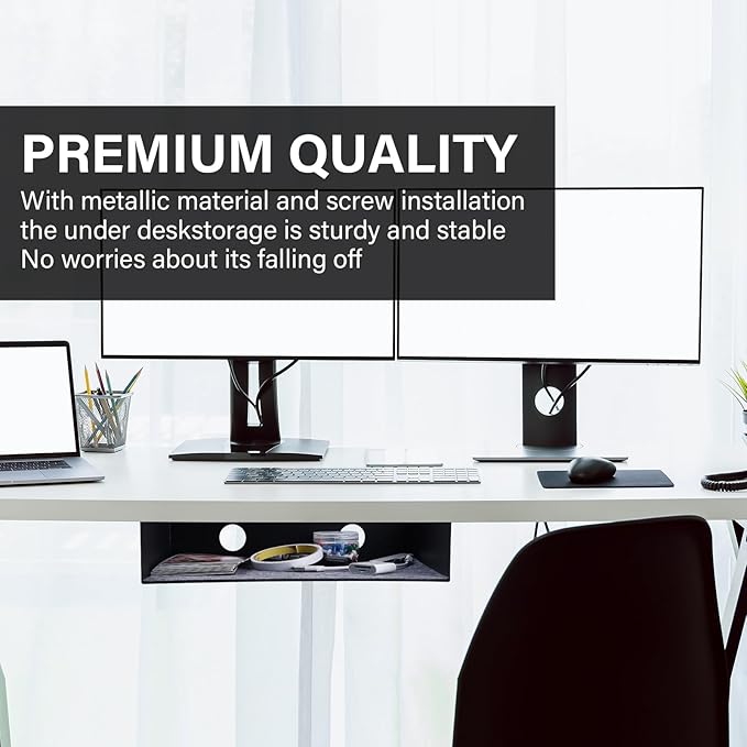 Under Desk Storage Shelf, Steel Under Desk Tray Mountable Add-On Shelf for Table Office Desk, Large (Pack of 1)
