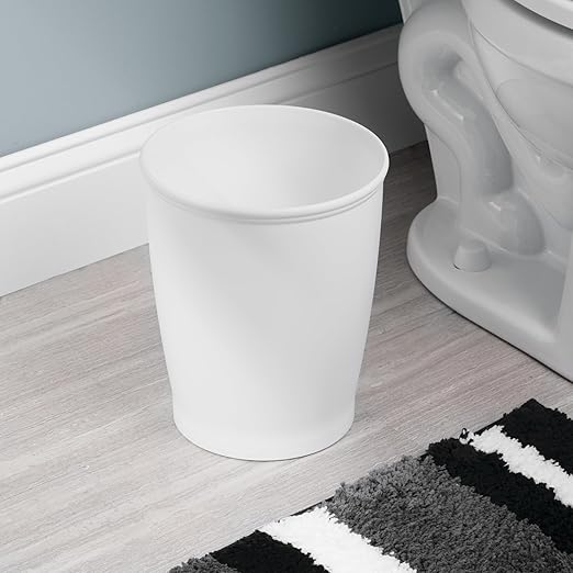 iDesign Small Round Bathroom Trash Can, Plastic Garbage Can for Bedroom, Office, Desk, Dorm, 2-Pack, White