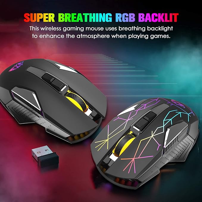 FELICON Wireless Gaming Mouse, Rechargeable Silent Click Adjustable DPI Optical Computer Mice, 2.4Ghz Wireless Mouse with Colorful LED Backlit for Windows/Mac/Linux/PC/Laptop(Star Black)