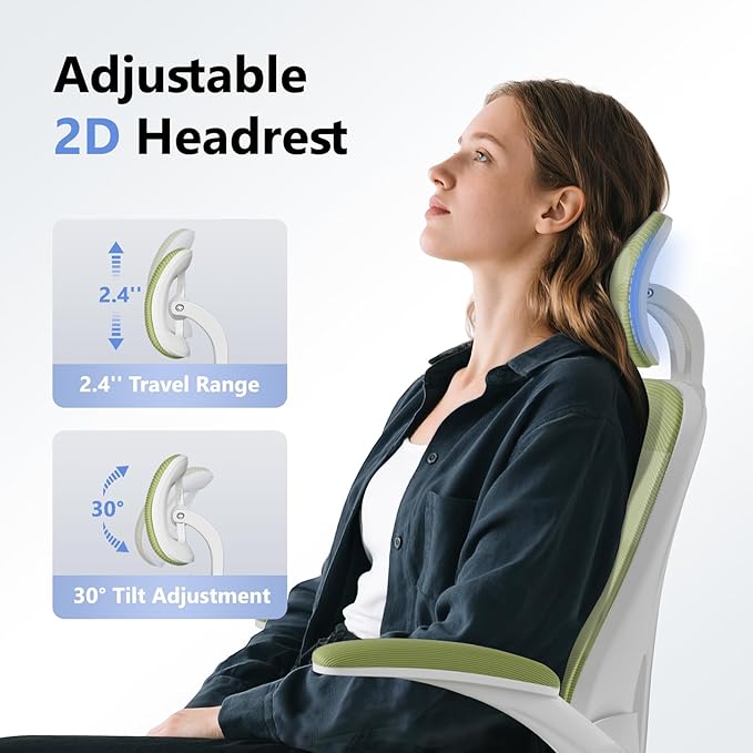 SeekFancy Ergonomic Office Chair M903, Computer Desk Chair with Wheels, High Back Mesh Office Chair with Adjustable Lumbar Support, Headrest, Flip-Up Armrests, Green