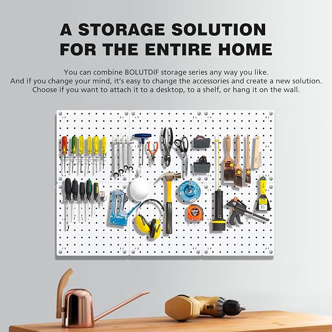 6Pcs Peg board, Pegboard Wall Organizer Panels, Wall Mount Display Small Pegboard Kits, Pegboard, Peg Boards for Wall Craft Room, for Kitchen, Garage, Workshop, Tool Accessories - White Pegboard