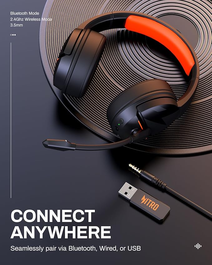 acer 2.4GHz Flex Wireless Gaming Headset | Red + Orange| Non-Stop 100H Battery | Dynamic 50mm Drivers | Clear Voice Mic | Bluetooth5.3, 3.5mm | Gaming Headphones for PC, Meeting, Music, PS4 Headset