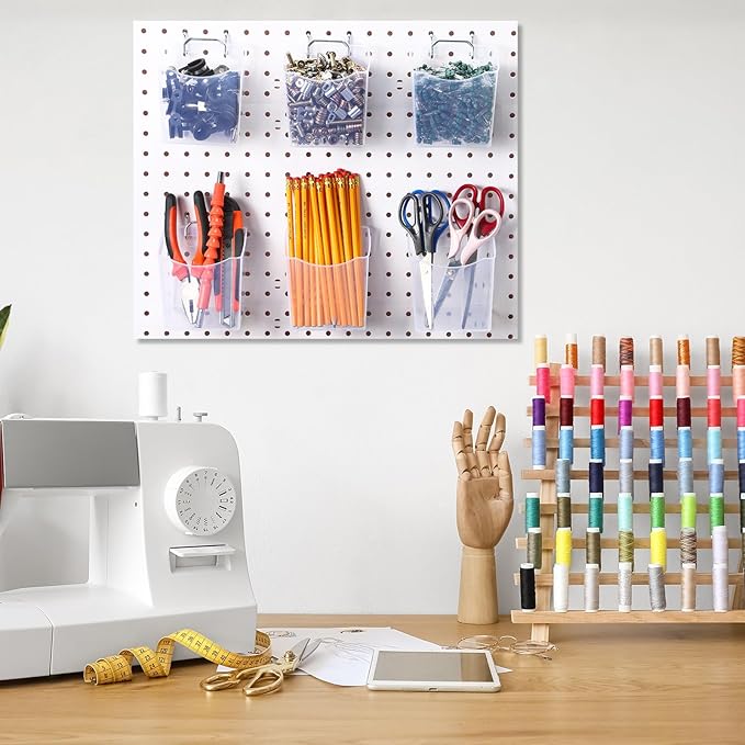 Reallnaive 6 Pack Pegboard Bins with Hooks - Translucent Pegboard Organizer Wall Containers - Kitchen, Office, Garage, Workshop, Bathroom