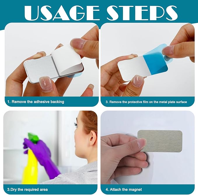 16pcs Under Cabinet Light Magnetic Strip,Adhesive Metal Plate for Magnets,Adhesive Metal Plate Stick-On for Non-Metal Surfaces(Not Magnets)