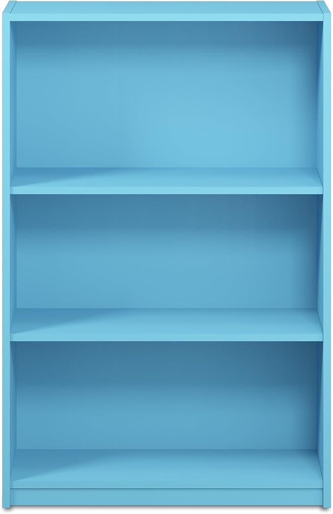 Furinno JAYA Book Shelf, 3-Tier Bookshelf, Bookcase with Adjustable Shelves, 9.5 x 24.5 x 40.3, for Organization and Storage, for Living Room, Bedroom, Home Office, Light Blue
