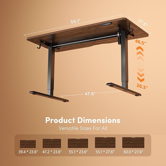 FEZIBO Standing Desk, 55×28 Inches Electric Height Adjustable, Sit Stand Up, Computer Office Desk with Splice Board, Black Frame/Black Walnut TOP