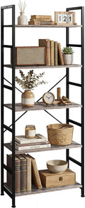 5 Tier Bookshelf, Free Standing Wooden Bookcase with Open Storage Shelves with Metal Frame, Sturdy Shelf Organization Display Rack for Living Room, Bedroom, Home Office, 62.2" Tall, Grey