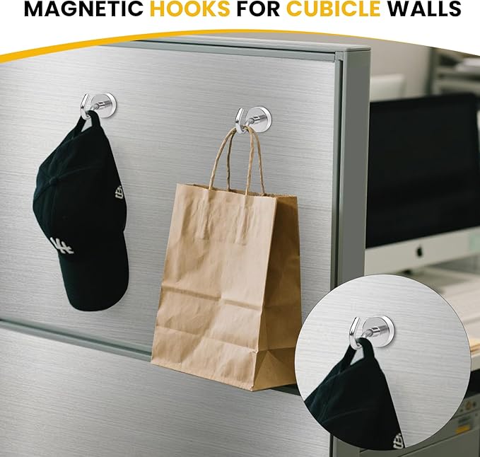 DIYMAG Magnetic Hooks, 50 LB Heavy Duty Magnet with Hook, 10 Packs Strong Rare Earth Neodymium Magnets for Hanging, Magnetics Hanger for Curtain, Home, Kitchen, Workplace