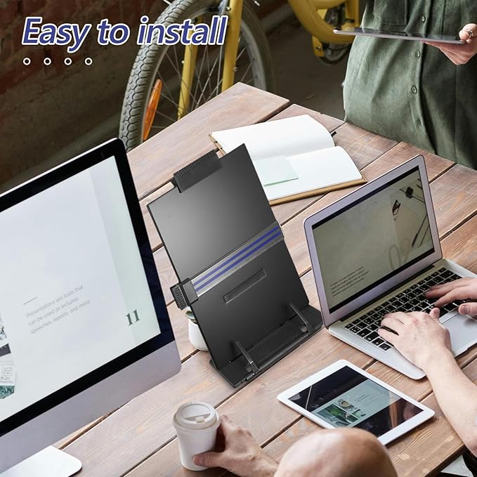 DOITOOL Adjustable Document Stand Desktop Copyholder with Clip Black Retractable Paper Holder for Office Reading and Typing Use