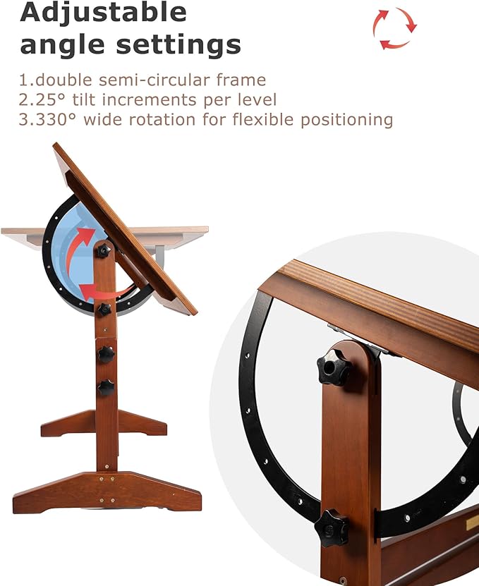 DJAR Adjustable Wooden Drafting Table, 35"x24" Walnut Drawing Desk for Art, Sketching, Painting & Writing