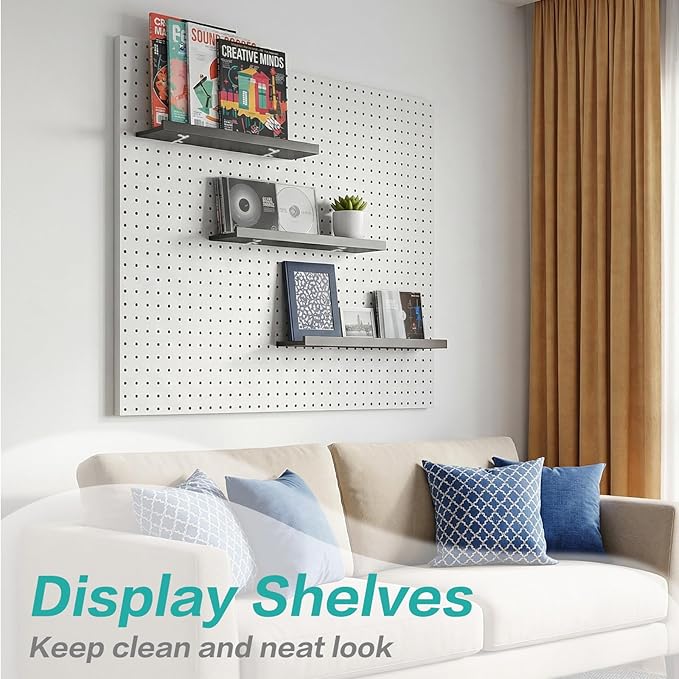 Black Pegboard Shelves with Lip, 14" x 4" Peg Board Racks 3Pack Wall Organizer Shelf, 1/4 inch Heavy Duty Metal Brackets Fit All Pegboards, Display Craft Garage Workbench Office Shelving Accessories