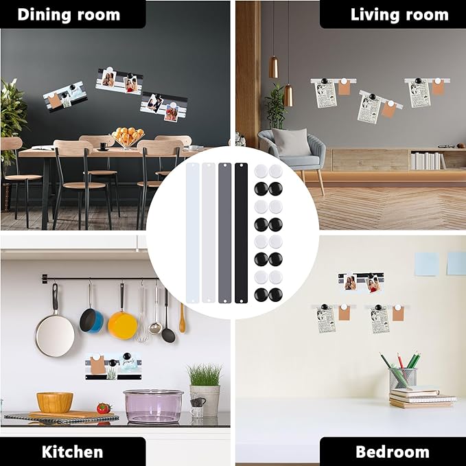 8 Pcs Stainless Steel Magnetic Bulletin Strips with 20 Magnets Magnetic Self Adhesive Display Board for Wall Office School Memos Photos Notes