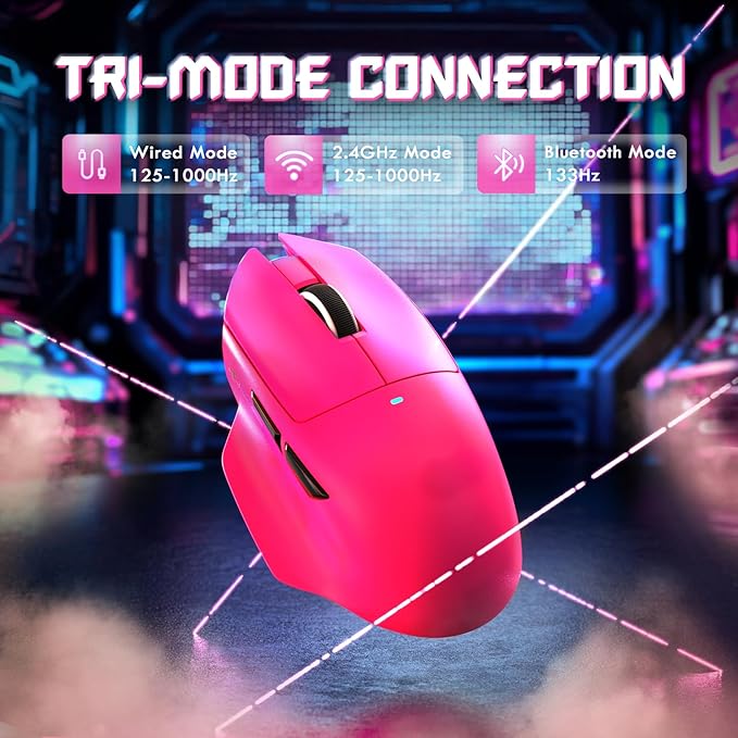 ATTACK SHARK V6 65g Superlight Wireless Gaming Mouse with RGB Magnetic Charging Dock,BT/2.4GHz Wireless/Wired Mouse 1K Polling,PixArt PAW3311 Sensor,25K DPI,Office Gamer Mice for PC/Win/Mac(Rose)