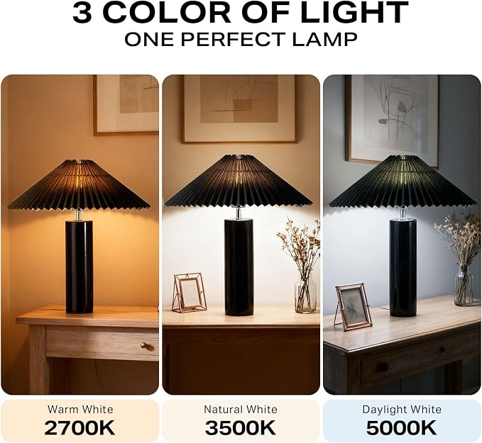 EOEYYOYB Ceramic Table Lamps for Bedroom, Adjustable Shade Lamps for Night Stands, Modern Cylindrical Nightstand Table Lamps 5W E26 for Bedroom Bedside Buffet, Black