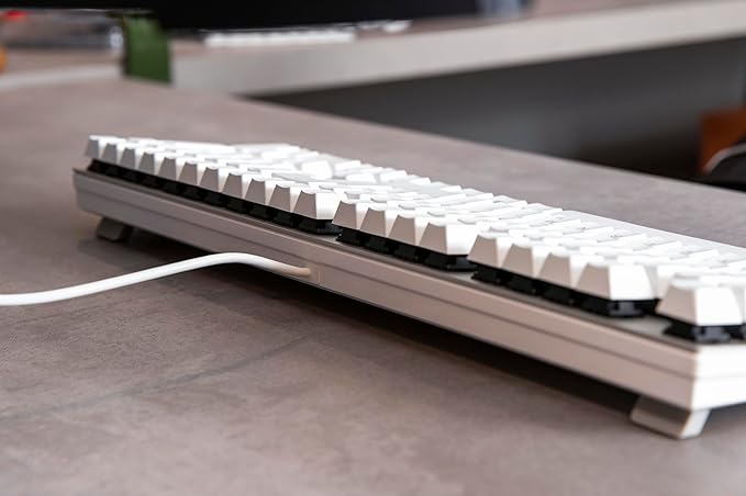 Cherry KC 200 MX, Wired Mechanical Office Keyboard, Modern Design with Elegant Aluminum Surface, USB-A Connection, MX2A Silent RED Switches, White/Silver