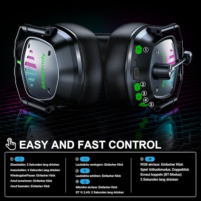 Wireless Gaming Headset for PS5, PS4, PC, Switch – 2.4GHz & Bluetooth Gaming Headphones with Mic, 3D Stereo Surround Sound, 20ms Low Latency, ENC Noise Canceling, RGB Light, 50H Battery
