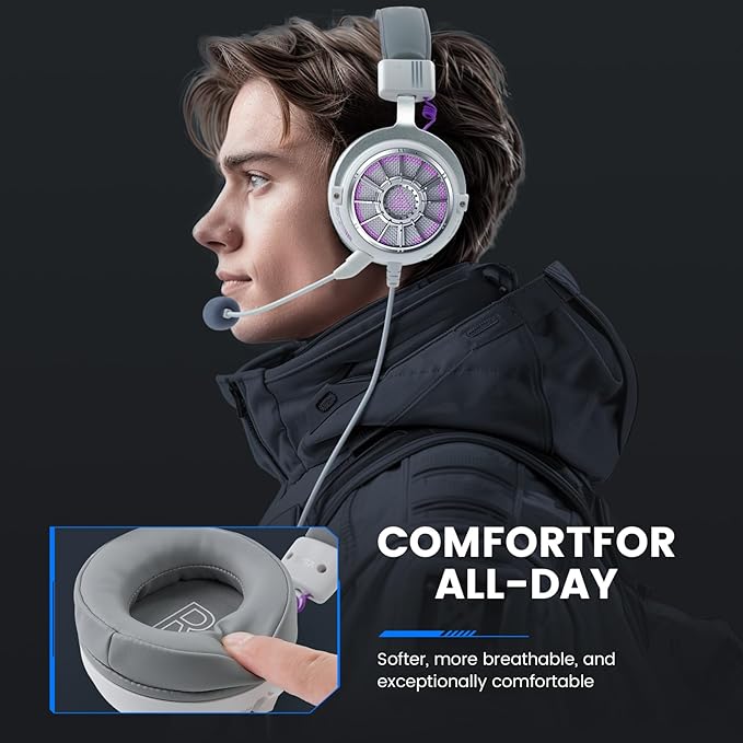 EKSA Gaming Headset with Microphone for PS5 PS4 PC Switch Xbox One, Over-Ear Headphones with Detachable Noise Cancelling Mic, 50 mm Drivers,3D Stereo Surround Sound, Wired Gaming Headphones-Gift