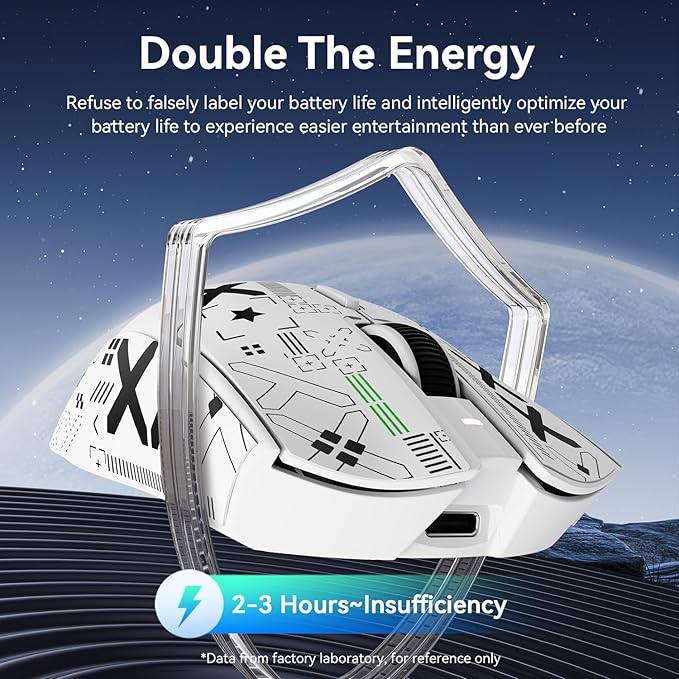 MAMBASNAKE ATTACK SHARK X1 Wireless Gaming Mouse with RGB Charging Dock,PAW3395 PRO Sensor 40K DPI,1KHz Polling Rate 53g Superlight Tri-Mode Computer Mice,5 Programmable Buttons for WIN/MAC-White&Tape