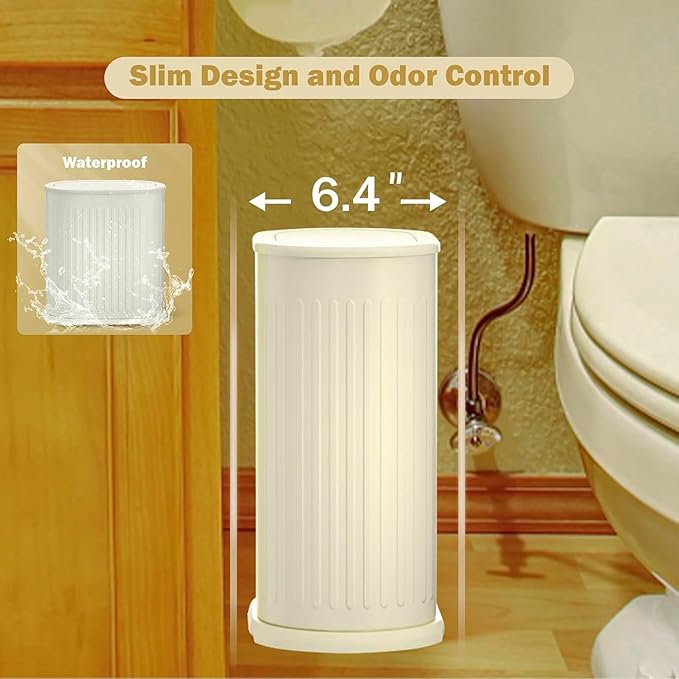 Steel Small Bathroom Trash Can with Lid Press Top 9L/2.4 Gallon Dog Proof Wastebasket with Removable Liner Bucket,Slim Bathroom Garbage Can Bin Under Desk/Sink Bedroom,Living Room,Office,Diaper