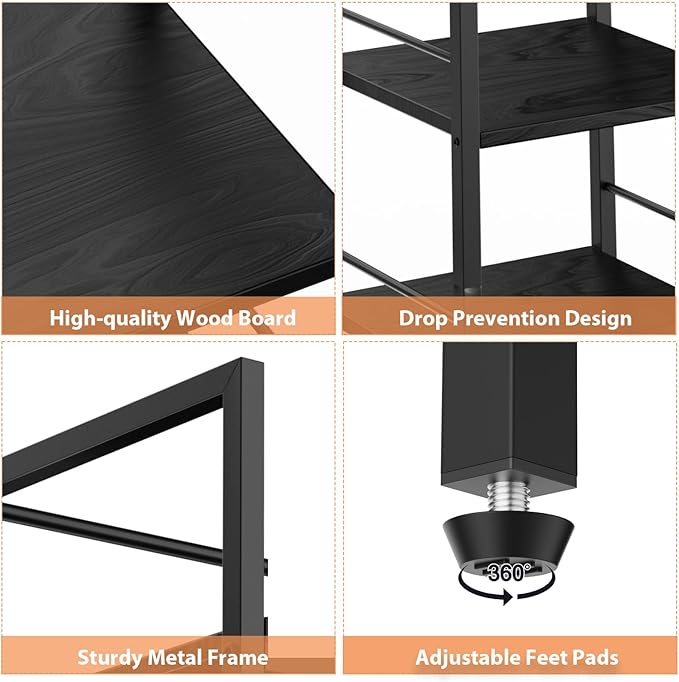 HavenlyYouth Desk Shelf, 38.6 Inch Wood Desk Organizer Shelf for Computer Monitor, Desk Hutch Storage, Desktop Shelf for Top of Desk, 3 Tier Desktop Bookshelf for Home Office Dorm, Black