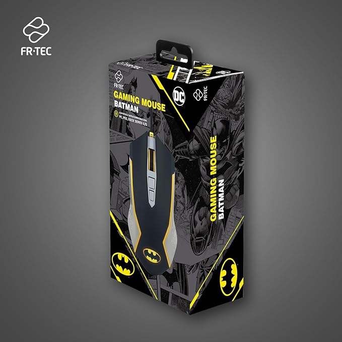 FRTEC - Batman Edition Gaming Mouse, Yellow LED Lighting, Adjustable DPI, Wired, Official DC Collection, Fast and Precise Movement, Configurable Side Buttons