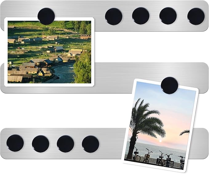 Magnetic Board Magnet Bulletin Board Frameless Stainless Iron Board Strips, Magnetic Strips with Adhesive Backing Magnet Board Memo Board with 10pcs Black Magnets for School Office Home, 3PCS