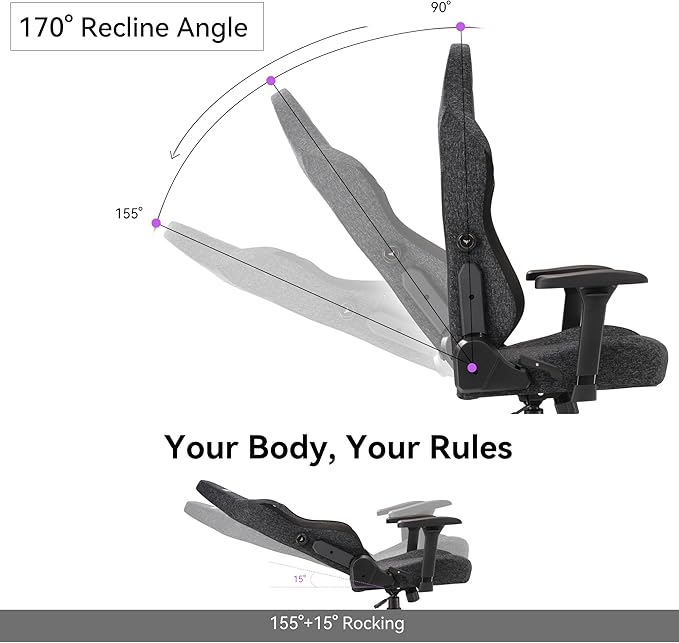 Gaming Chair - High Back Ergonomic Computer Chair with Lumbar Support, Video Game Chair-4D Adjustable Armrests,170° Reclining & 320lb Capacity,Fabric,Black