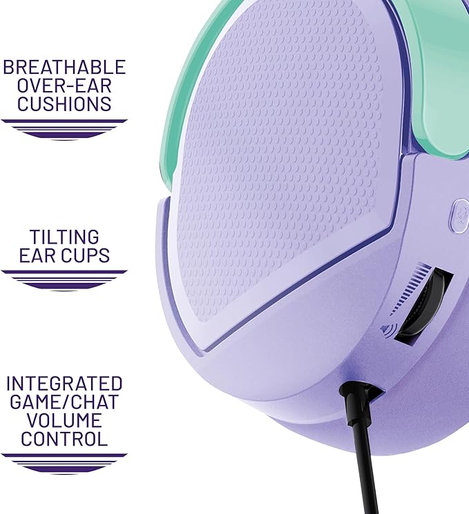 4Gamers Panther Wave - Over Ear Gaming Headset Compatible with PS4/PS5, Xbox, Switch, PC with Flexible Mic, 3.5mm Jack, 1.5m Cable, Lightweight, Comfortable and Durable (Mint & Lavendar)