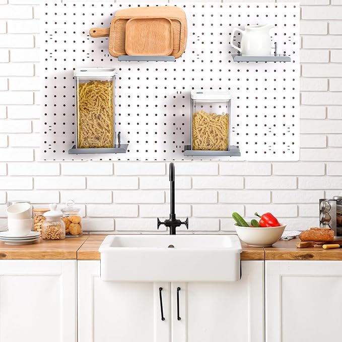 Beeveer 4 Pcs Pegboard Shelves Wall Organizer Brackets Pegboard Steel Tray Accessories Organizing Tools for Craft Garage Nursery Workbench Kitchen(5.91 x 4.72 x 0.63 Inches,Silver)