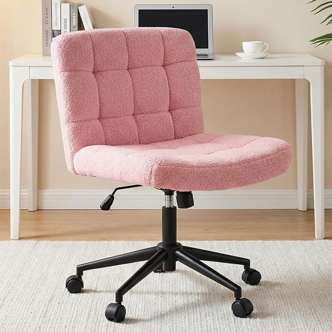TLSUNNY Wide Sherpa Criss Cross Desk Chair – Pink