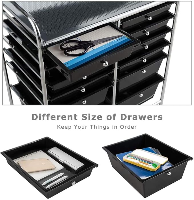 Moccha 12-Drawer Rolling Storage Cart - Utility Cart on Wheels with Lockable Casters for Craft Art Supply Paper Salon, Mobile Drawer Carts for Classroom Teacher School Office
