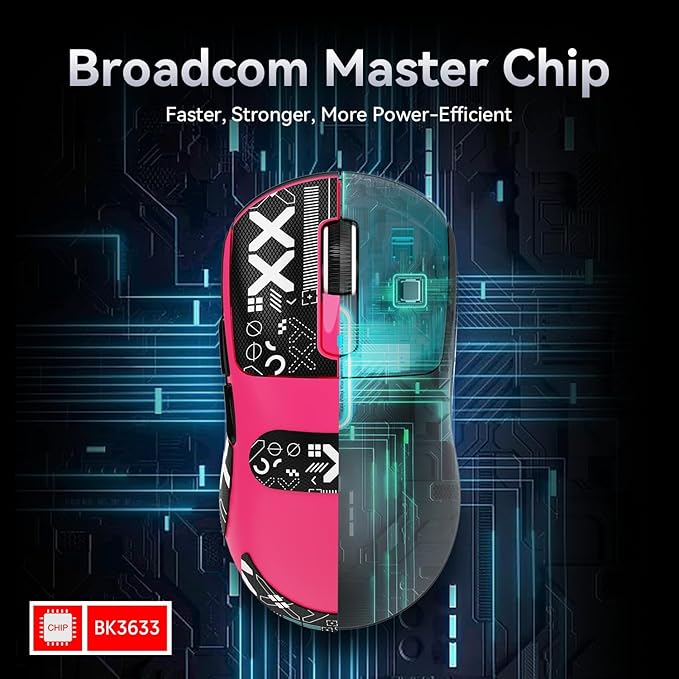 Attack Shark X3 Wireless Gaming Mouse, 49g Ultralight, PixArt PAW3395 26000 DPI, Bluetooth/2.4Ghz /Wired Tri-Mode, 200Hrs Rechargeable Battery, Kailh GM8.0 Switch for PC/MAC/Win - Rose Red&Tape