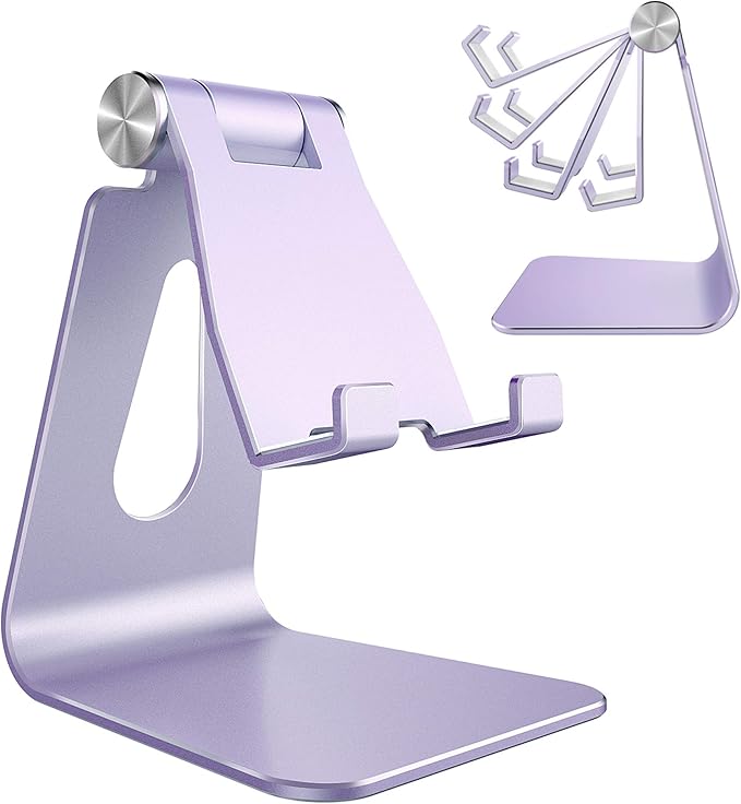 CreaDream Adjustable Cell Phone Stand, Phone Stand, Cradle, Dock, Holder, Aluminum Desktop Stand Compatible with Phone 13 12 11 Pro Max Charging, Accessories Desk, All Mobile Phones, Purple