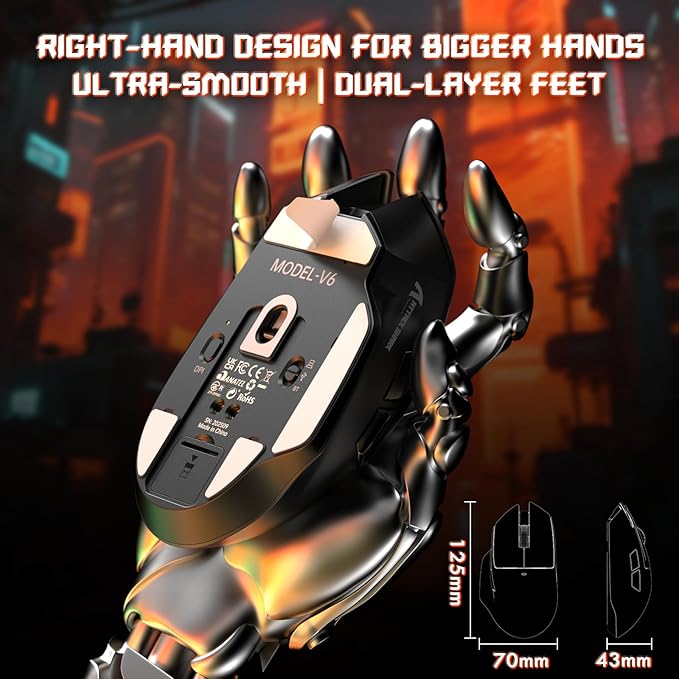 ATTACK SHARK V6 65g Superlight Wireless Gaming Mouse with RGB Magnetic Charging Dock,BT/2.4GHz Wireless/Wired Mouse 1K Polling,PixArt PAW3311 Sensor,25000DPI,Office Gamer Mice for PC/Win/Mac(Black)
