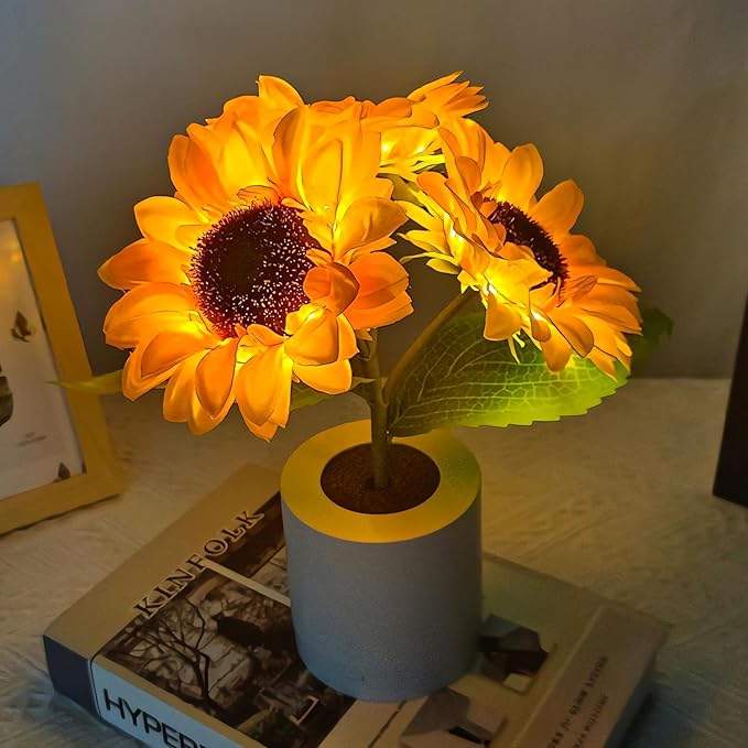 Lifnatty Sunflower Lamp Gifts for Women, Mother’s Day Birthday Gifts for Women, Mom, Sister, Girlfriend, Rechargeable Flower Lamp Night Light, Dimming Table Lamp, Anniversary Bedroom Decor