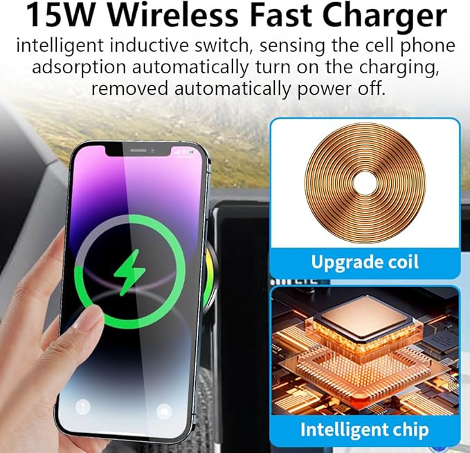 Car Magnetic Phone Mount for Toyota bZ4X 2023 2024 2025 and Subaru Solterra 2023-2025 Auto Interior Accessories Best Cellphone Holder Fast 15W Wireless Charger Cell Phones Charging Screen Stand