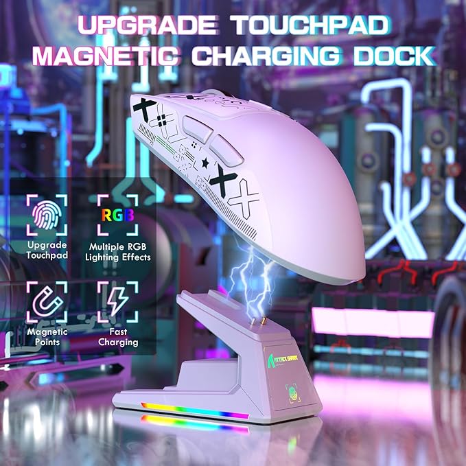 ATTACK SHARK X1 Ultralight Wireless Gaming Mouse with Magnetic RGB Charging Dock,Anti Slip Grip Tape,PixArt PAW3395 Pro Sensor,40000DPI,BT/2.4Ghz/Wired,Optical Computer Mouse for PC Mac Gamer(White)