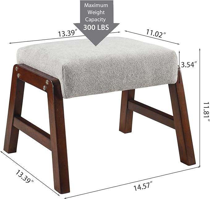 Small Footstool Ottoman, 11.8" H Fabric Wooden Foot Rest Ottoman with Wood Legs, Small Foot Stool Sofa Footrest Extra Seating for Living Room Entryway Office, Light Grey