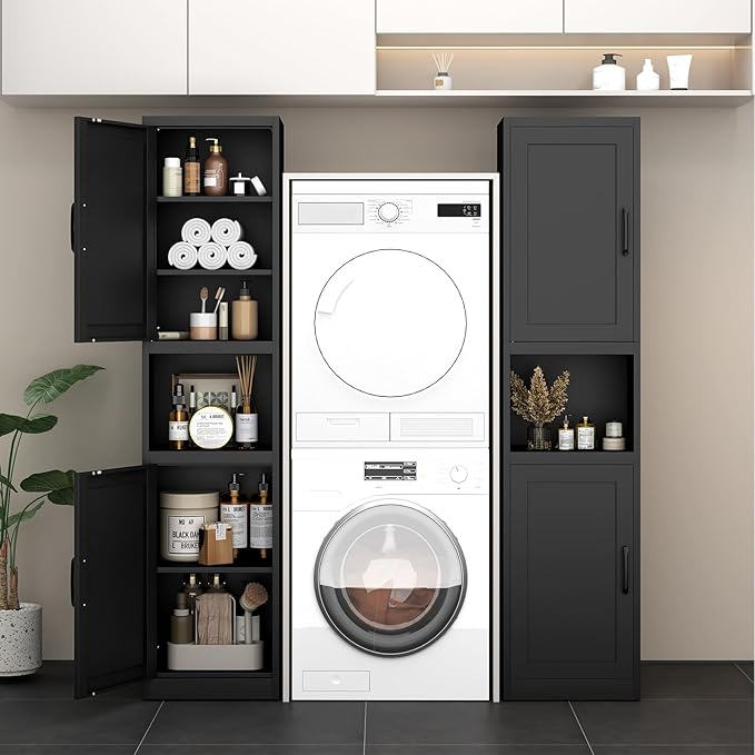 Tall Narrow Bathroom Storage Cabinet - Metal Pantry Cabinet, Slim Cabinet for Small Spaces, Bathroom, Kitchen