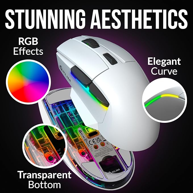 KLIM Blaze X RGB + New + Rechargeable Wireless Gaming Mouse with Charging Dock + Long-Lasting Battery + Up to 12000 DPI + Wired & Wireless Mouse PC, PS5, PS4, Mac + White
