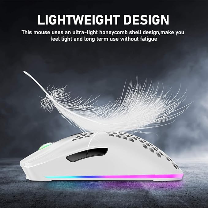 XINMENG Wireless Gaming Mouse Lightweight Honeycomb Design 3200 DPI Rechargeable Gaming Mouse with 16 Rainbow Backlit, USB Receiver,Compatible with PC Gamers and Xbox and PS4 Users