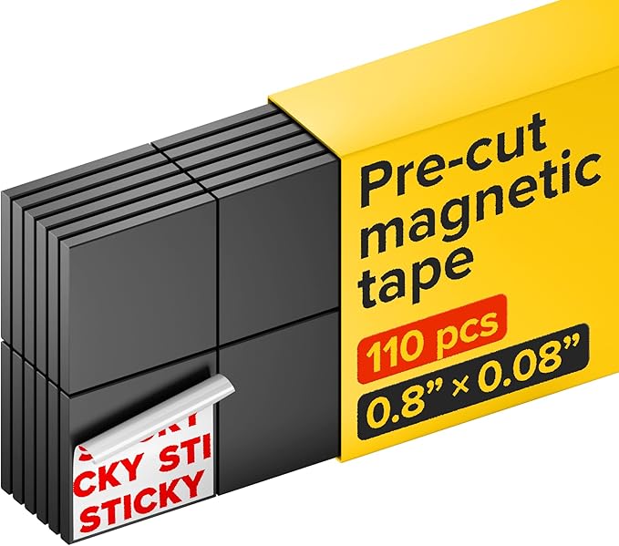 Hyper-Sticky Magnets with Adhesive Backing - 110pcs 0.8x0.08 Strong Magnetic Squares for Whiteboard Fridge - Science Education Magnets - Easy-to-Cut Stickers - Teacher Must Have - Teacher Supplies