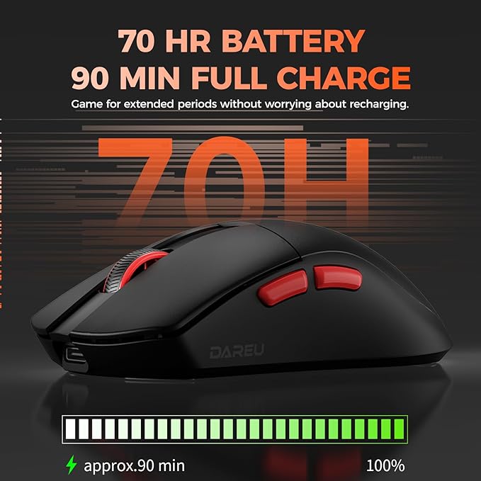 DAREU A950 Wing Ultralight Wireless Gaming Mouse 1.23oz (35g), Custom PAW3950 Optical Sensor,30K DPI, Wired/Wireless Dual 8000 Polling Rate, Symmetrical, 5 Programmable Buttons,70H Battery, Web Hub