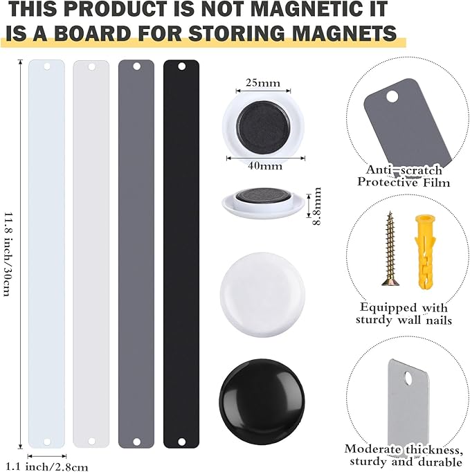 8 Pcs Stainless Steel Magnetic Bulletin Strips with 20 Magnets Magnetic Self Adhesive Display Board for Wall Office School Memos Photos Notes